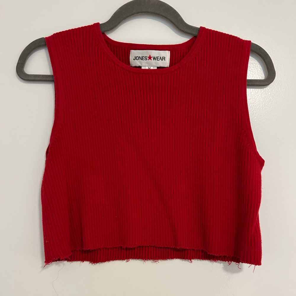 Red sweater cropped tank